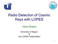 Radio Detection of Cosmic Rays with LOPES