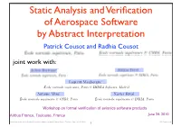 Static Analysis and Verification of Aerospace