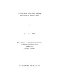 The Key of Ordering: Reading Musical Manuscripts of the Thirteenth and Fourteenth Centuries