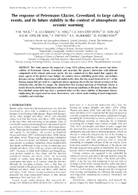 The Response of Petermann Glacier, Greenland, to Large Calving Events, and Its Future Stability in the Context of Atmospheric and Oceanic Warming