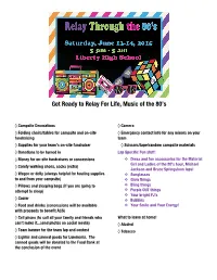 Get Ready to Relay for Life, Music of the 80'S