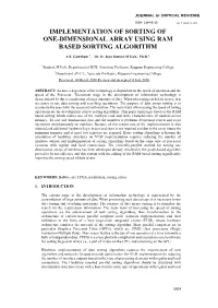 Implementation of Sorting of One-Dimensional Array Using Ram Based Sorting Algorithm