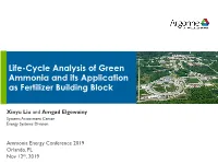 Life-Cycle Analysis of Green Ammonia and Its Application As Fertilizer Building Block