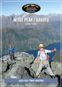 Mitre Peak Guided Ascent Trip Notes 2021/22