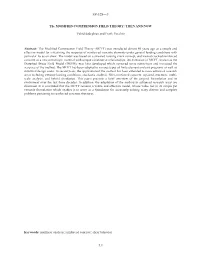 The MODIFIED COMPRESSION FIELD THEORY: THEN and NOW