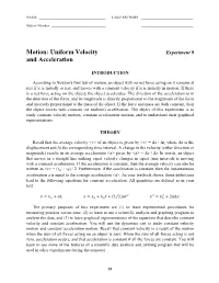 Uniform Velocity and Acceleration