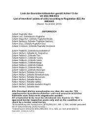 998/2003 List of Travellers' Points of Entry According to Re