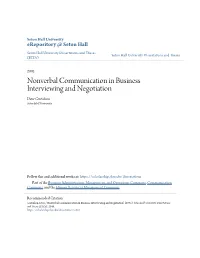Nonverbal Communication in Business Interviewing and Negotiation Dave Gustafson Seton Hall University