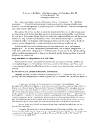 1 a Survey of the History of the Interpretation of 1 Corinthians 11:2