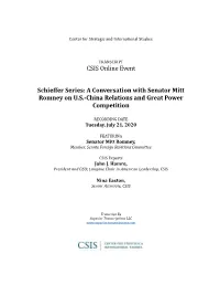 A Conversation with Senator Mitt Romney on US