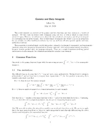 Gamma and Beta Integrals 1 Gamma Function