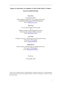 Impact of Anonymity on Liquidity in Limit Order Books: Evidence from Cross-Listed Stocks