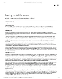 Looking Behind the Scenes Project Management in the Motion Picture Industry
