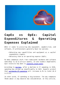 Capex Vs Opex: Capital Expenditures & Operating Expenses Explained