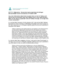 Q11118 - Afghanistan - Researched and Compiled by the Refugee Documentation Centre of Ireland on 27 October 2009