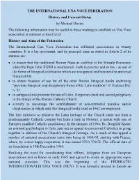 The International Una Voce Federation History and Current Status