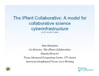 The Iplant Collaborative: a Model for Collaborative Science Cyberinfrastructure (At 30 Seconds a Slide)