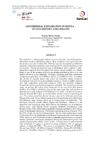 Geothermal Exploration in Kenya – Status Report and Updates