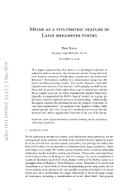 Metre As a Stylometric Feature in Latin Hexameter Poetry