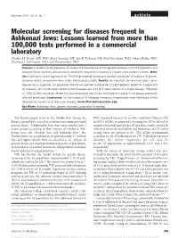 Molecular Screening for Diseases Frequent in Ashkenazi Jews: Lessons Learned from More Than 100,000 Tests Performed in a Commercial Laboratory Charles M