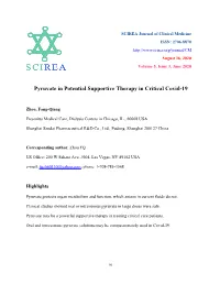 Pyruvate in Potential Supportive Therapy in Critical Covid-19