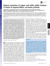 Natural Variations of Copper and Sulfur Stable Isotopes in Blood of Hepatocellular Carcinoma Patients