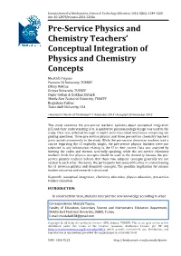 Pre-Service Physics and Chemistry Teachers' Conceptual Integration of Physics and Chemistry Concepts