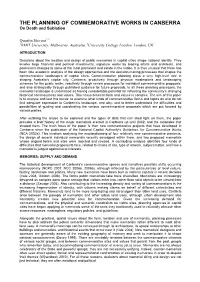 THE PLANNING of COMMEMORATIVE WORKS in CANBERRA on Death and Sublation