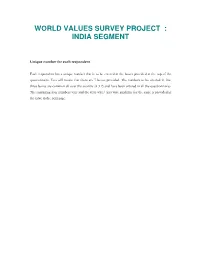 World Values Survey Project : India Segment