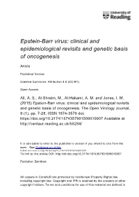 Epstein-Barr Virus: Clinical and Epidemiological Revisits and Genetic Basis of Oncogenesis
