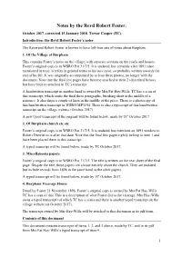 Notes by the Revd Robert Foster. October 2017, Corrected 15 January 2018