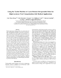 Using the Tsetlin Machine to Learn Human-Interpretable Rules for High-Accuracy Text Categorization with Medical Applications
