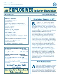 ATF EXPLOSIVES Industry Newsletter December 2011 Published Bi-Annually