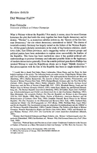 Review Article Did Weimar Fail?*