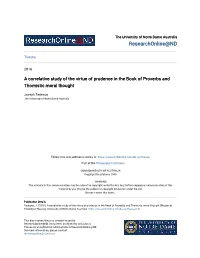 A Correlative Study of the Virtue of Prudence in the Book of Proverbs and Thomistic Moral Thought