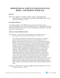 Dispositional Positive Emotions Scale (Dpes) –Amusement Subscale