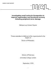 Investigating Small Molecule Therapeutics to Improve Regeneration and Functional Recovery Following Peripheral Nerve Damage