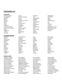 Performer List