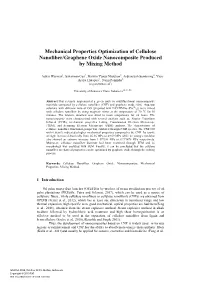 Mechanical Properties Optimization of Cellulose Nanofiber/Graphene Oxide Nanocomposite Produced by Mixing Method