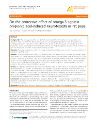 On the Protective Effect of Omega-3 Against Propionic Acid-Induced Neurotoxicity in Rat Pups Afaf K El-Ansary*, Sooad K Al-Daihan and Amina R El-Gezeery