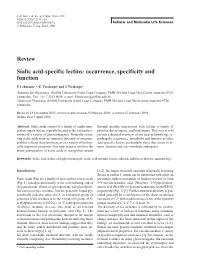 Review Sialic Acid-Specific Lectins: Occurrence, Specificity and Function