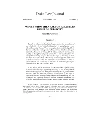 Whose Who? the Case for a Kantian Right of Publicity