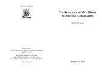 Relevance of Max Stirner to Anarcho-Communists