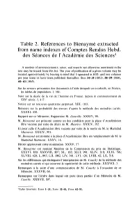 Table 2. References to Bienayme Extracted from Name Indexes of Comptes Rendus Hebd