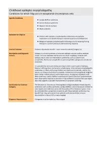 Childhood Epileptic Encephalopathy Conditions for Which Ivig Use Is in Exceptional Circumstances Only