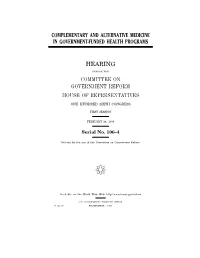Complementary and Alternative Medicine in Government-Funded Health Programs