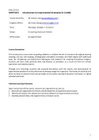 HART1023 Introduction to Experimental Animation (1 Credit)