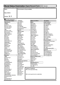Mental Status Examination Rapid Record Form Number