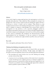 Plato, Metacognition and Philosophy in Schools