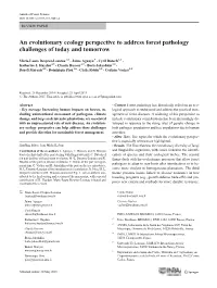 An Evolutionary Ecology Perspective to Address Forest Pathology Challenges of Today and Tomorrow